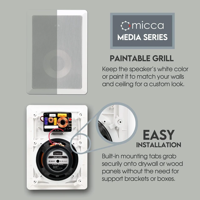 Alt view image 3 of 7 - M-6S 6.5-Inch 2-Way in-Wall/Ceiling Speaker, Each, Paintable, White 7.3 x 10.7-Inch Cutout, Home Theater, Whole House Audio, Indoor or Covered Outdoor, 6.5" Woofer, 1" Aimable Silk Tweeter