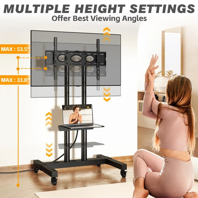 Alt view image 4 of 7 - Heavy Duty Rolling TV Stand with Power Outlet for 32-83 Inch TVs