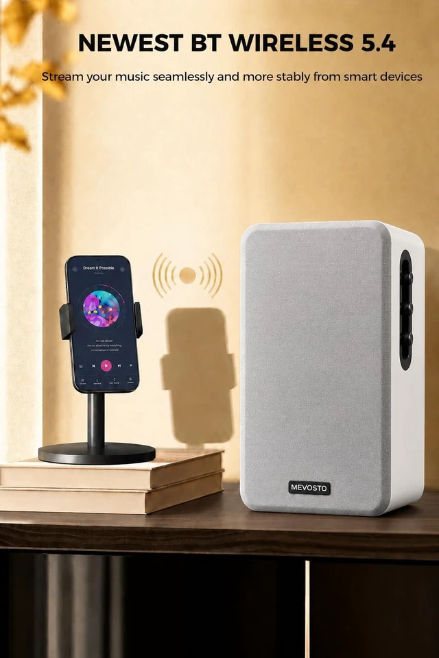 Alt view image 5 of 7 - White Powered Bookshelf Speakers: 5-Inch Stereo for PC and Office Leather-Textured Finish - USB Digital Audio for Computers; BT5.4/RCA/AUX; 1-Inch Silk-Dome Tweeters + Bass/Treble + Remote