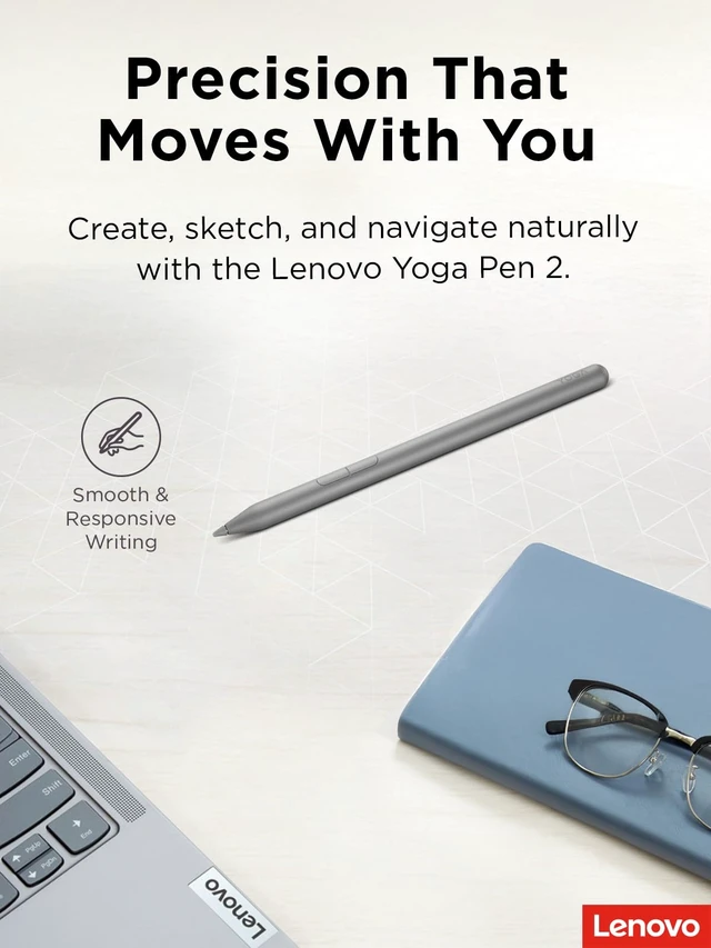 Alt view image 2 of 6 - Yoga Pen 2 with Magnetic Pen Case, AES 3.0 Stylus with 8192 Pressure Levels, USB C Rechargeable, Tilt Detection, Multi Protocol Support for Yoga 2 in 1 PCs, Luna Grey