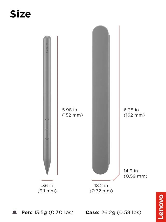 Alt view image 5 of 6 - Yoga Pen 2 with Magnetic Pen Case, AES 3.0 Stylus with 8192 Pressure Levels, USB C Rechargeable, Tilt Detection, Multi Protocol Support for Yoga 2 in 1 PCs, Luna Grey