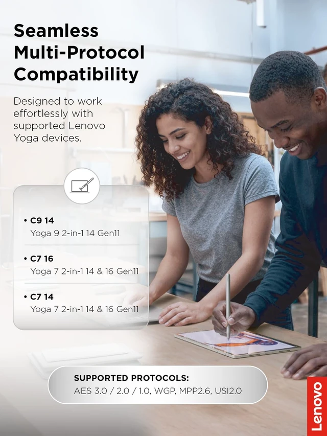Alt view image 4 of 6 - Yoga Pen 2 with Magnetic Pen Case, AES 3.0 Stylus with 8192 Pressure Levels, USB C Rechargeable, Tilt Detection, Multi Protocol Support for Yoga 2 in 1 PCs, Luna Grey