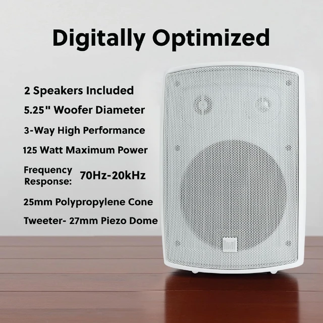 Alt view image 2 of 7 - LU53PW 5.25" 3-Way Indoor Outdoor Wired Speakers Pair Weather & UV resistant, for patio, pool & garage, expansive stereo sound, easy setup, wired home speakers, white pair