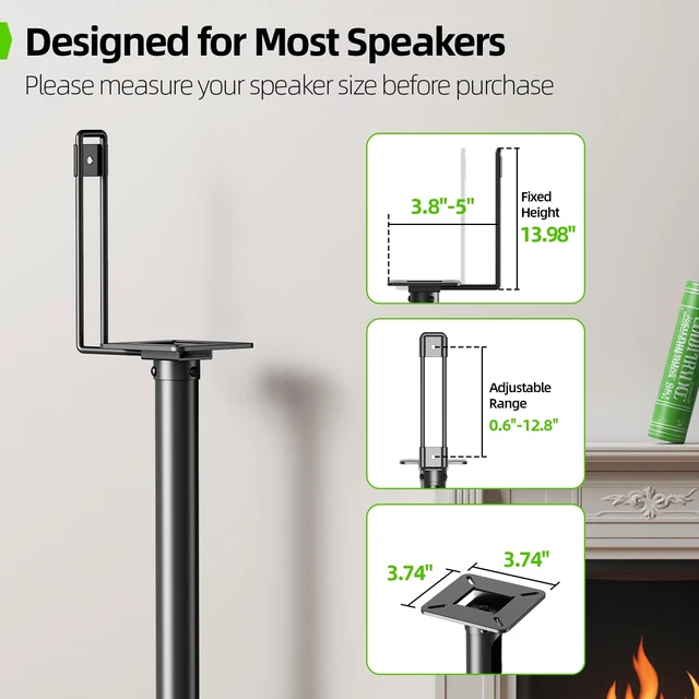 Alt view image 3 of 7 - Bookshelf Speaker Stands Pair, Height Adjustable Extends 32-42 inch for Rear Surround Sound Speakers, Floor Satellite Speaker Stands for Vizio Bose Sony JBL Klipsch Polk, Max Load 11 lbs