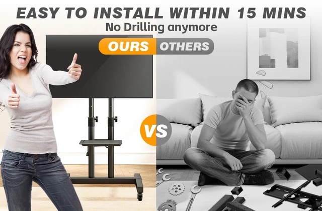 Alt view image 7 of 7 - Heavy Duty Rolling TV Stand with Power Outlet for 32-83 Inch TVs