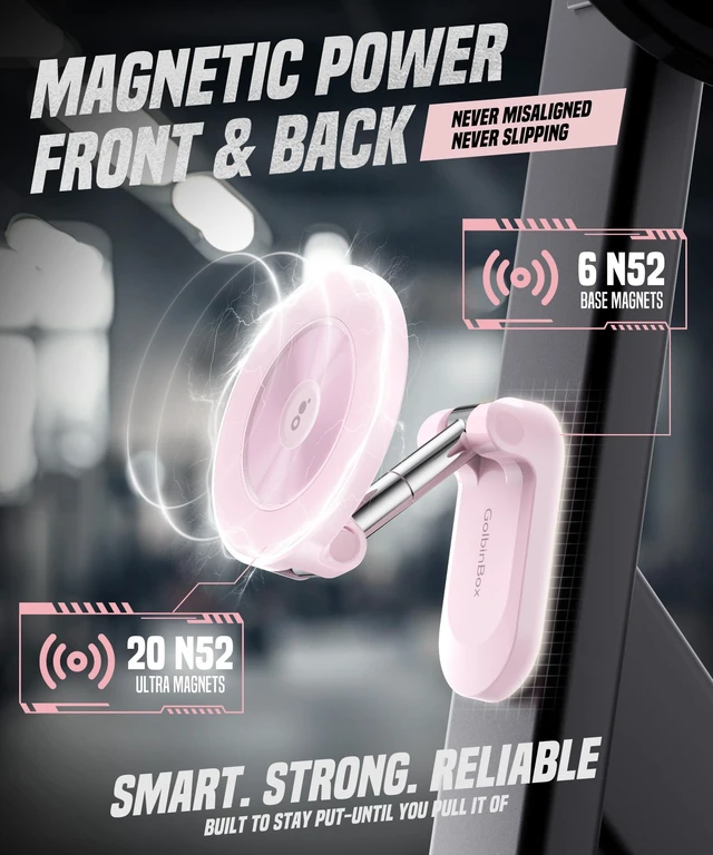 Alt view image 2 of 7 - Magnetic Phone Holder for Gym,Adjustable Tripod Mount Ring Pink Gym Magnetic Phone Holder, Portable Phone Mount to Metal Surface,Gym Accessories for Workout Recording for iPhone and Android