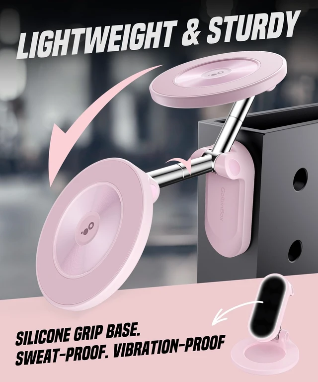 Alt view image 6 of 7 - Magnetic Phone Holder for Gym,Adjustable Tripod Mount Ring Pink Gym Magnetic Phone Holder, Portable Phone Mount to Metal Surface,Gym Accessories for Workout Recording for iPhone and Android