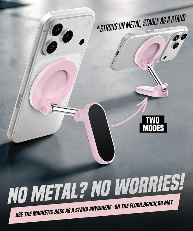 Alt view image 5 of 7 - Magnetic Phone Holder for Gym,Adjustable Tripod Mount Ring Pink Gym Magnetic Phone Holder, Portable Phone Mount to Metal Surface,Gym Accessories for Workout Recording for iPhone and Android