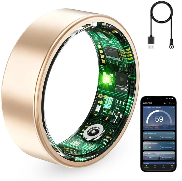 Main image of Smart Ring Health Tracker for Men & Women, Heart Rate, HRV, Sleep Monitoring, 10ATM Waterproof, No Subscription Fee, Works with iPhone & Android (Rose Gold, 6#)