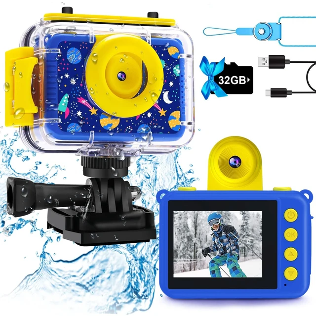 Main image of Kids Waterproof Underwater Camera 1080P 4X Zoom 2"IPS Screen 32GB Card 20MP Built in Fun Frames Pool Toy Equipped with Swimming Cycling Skiing Accessories Christmas Birthday Gift for Boys Age 3-12