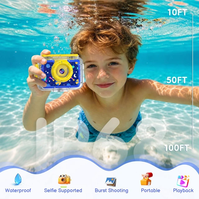 Alt view image 2 of 7 - Kids Waterproof Underwater Camera 1080P 4X Zoom 2"IPS Screen 32GB Card 20MP Built in Fun Frames Pool Toy Equipped with Swimming Cycling Skiing Accessories Christmas Birthday Gift for Boys Age 3-12