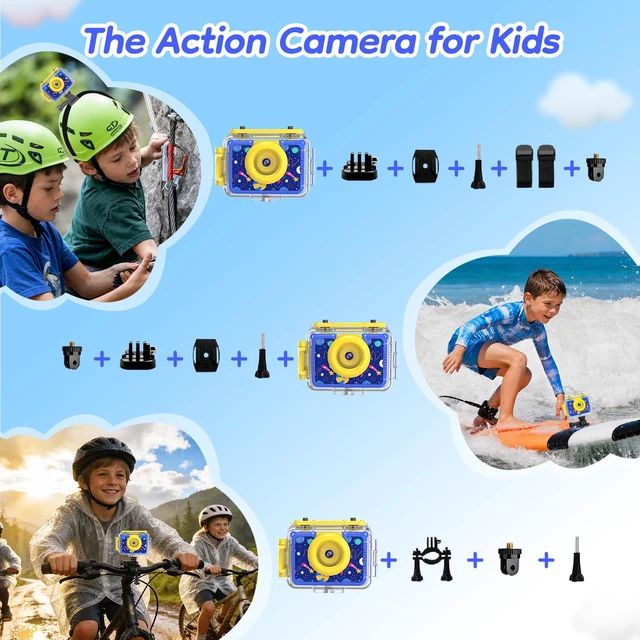 Alt view image 5 of 7 - Kids Waterproof Underwater Camera 1080P 4X Zoom 2"IPS Screen 32GB Card 20MP Built in Fun Frames Pool Toy Equipped with Swimming Cycling Skiing Accessories Christmas Birthday Gift for Boys Age 3-12