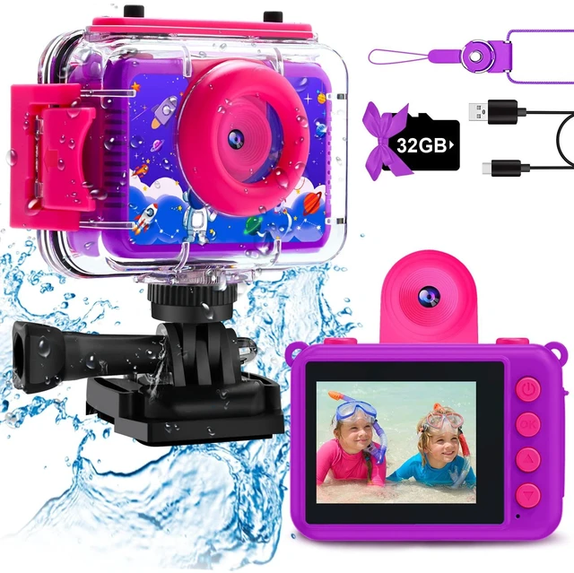 Main image of Kids Waterproof Underwater Camera 1080P 4X Zoom 2"IPS Screen 32GB Card 20MP Built in Fun Frames Pool Toy Equipped with Swimming Cycling Skiing Accessories Christmas Birthday Gift for Girl Age 3-12