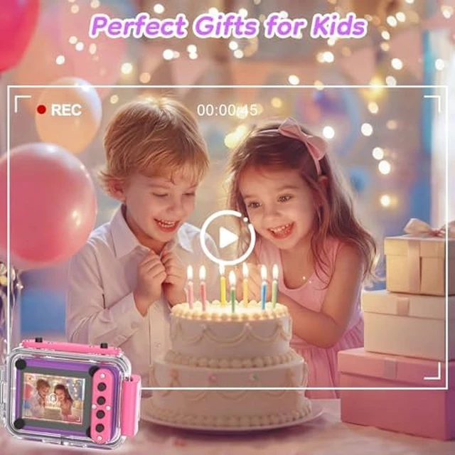Alt view image 4 of 7 - Kids Waterproof Underwater Camera 1080P 4X Zoom 2"IPS Screen 32GB Card 20MP Built in Fun Frames Pool Toy Equipped with Swimming Cycling Skiing Accessories Christmas Birthday Gift for Girl Age 3-12