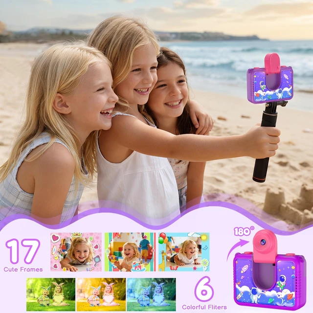 Alt view image 3 of 7 - Kids Waterproof Underwater Camera 1080P 4X Zoom 2"IPS Screen 32GB Card 20MP Built in Fun Frames Pool Toy Equipped with Swimming Cycling Skiing Accessories Christmas Birthday Gift for Girl Age 3-12