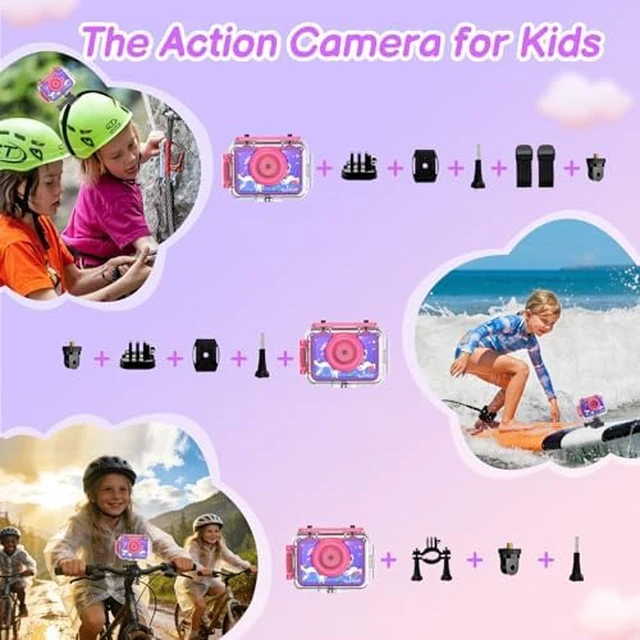 Alt view image 6 of 7 - Kids Waterproof Underwater Camera 1080P 4X Zoom 2"IPS Screen 32GB Card 20MP Built in Fun Frames Pool Toy Equipped with Swimming Cycling Skiing Accessories Christmas Birthday Gift for Girl Age 3-12