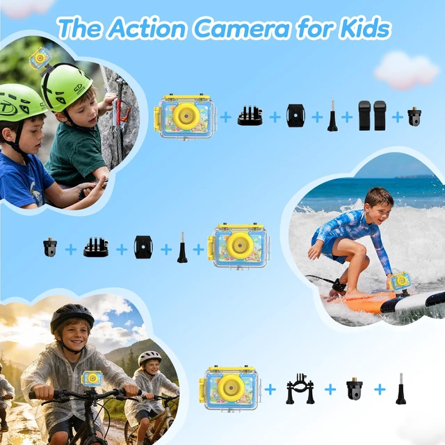 Alt view image 5 of 7 - Kids Waterproof Underwater Camera 1080P 4X Zoom 2"IPS Screen 32GB Card 20MP Built in Fun Frames Pool Toy Equipped with Swimming Cycling Skiing Accessories Christmas Birthday Gift for Boys Age 3-12