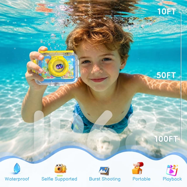 Alt view image 2 of 7 - Kids Waterproof Underwater Camera 1080P 4X Zoom 2"IPS Screen 32GB Card 20MP Built in Fun Frames Pool Toy Equipped with Swimming Cycling Skiing Accessories Christmas Birthday Gift for Boys Age 3-12