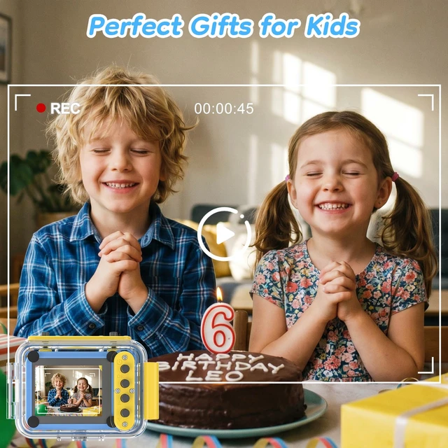Alt view image 4 of 7 - Kids Waterproof Underwater Camera 1080P 4X Zoom 2"IPS Screen 32GB Card 20MP Built in Fun Frames Pool Toy Equipped with Swimming Cycling Skiing Accessories Christmas Birthday Gift for Boys Age 3-12