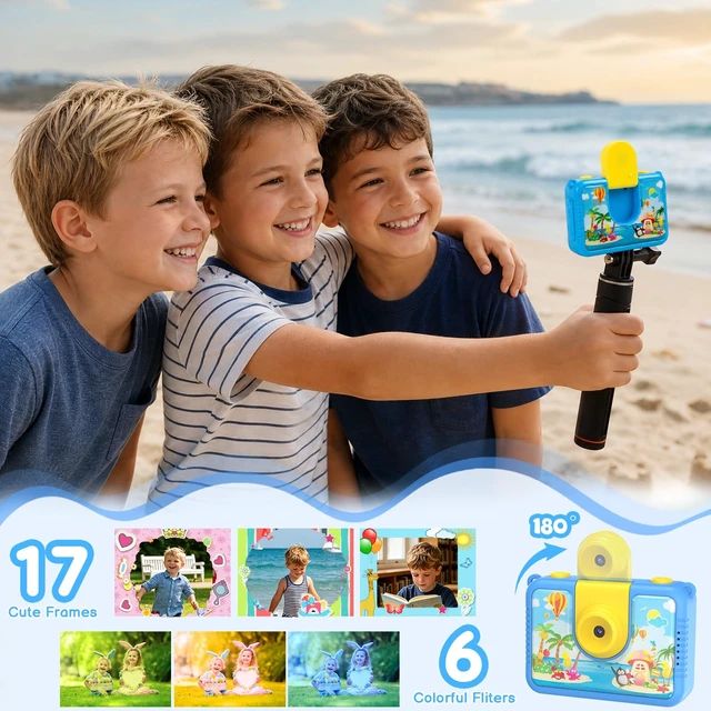Alt view image 3 of 7 - Kids Waterproof Underwater Camera 1080P 4X Zoom 2"IPS Screen 32GB Card 20MP Built in Fun Frames Pool Toy Equipped with Swimming Cycling Skiing Accessories Christmas Birthday Gift for Boys Age 3-12