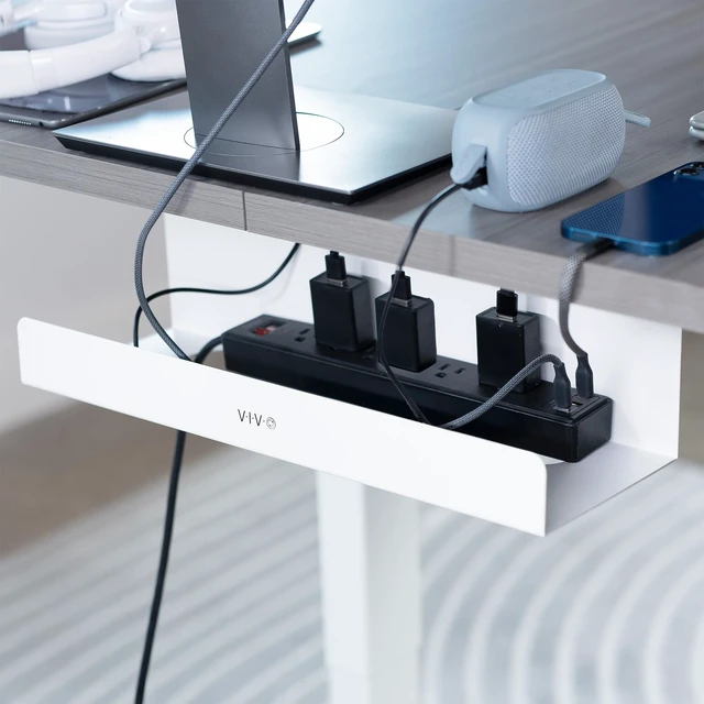 Alt view image 2 of 7 - White 17 inch Extra Deep Cable Management Tray, DESK-AC16-1CW Under Desk, Low Profile Power Strip Holder, Cord Organizer, Wire Tamer Steel Cable Rack for Office and Home, Holds 11 lbs