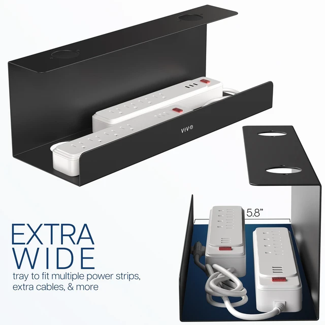 Alt view image 5 of 7 - Black 17 inch Extra Deep Cable Management Tray, DESK-AC16-1C Under Desk, Low Profile Power Strip Holder, Cord Organizer, Wire Tamer Steel Cable Rack for Office and Home, Holds 11 lbs