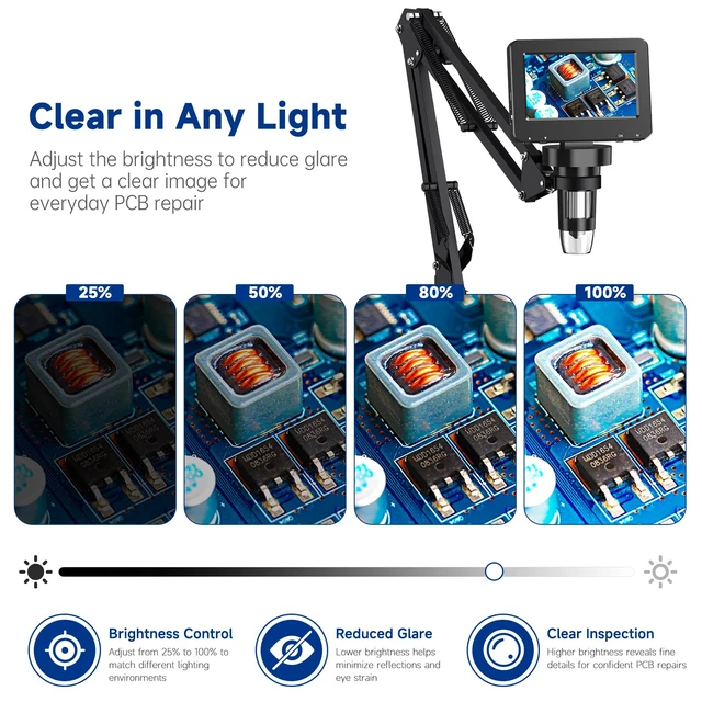 Alt view image 7 of 7 - 4.3 Inch Digital Soldering Microscope with C-Clamp For PCB repair and soldering checks; compact clamp setup keeps both hands free, and the screen works without a computer