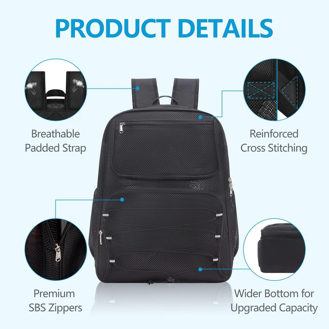 Alt view image 5 of 7 - Mesh Backpack Heavy Duty, 40L Large See Through Mesh Beach Bag Breathable Heavy Duty Backpack for Hiking, Swimming, Beach, Outdoor Sports, Rucksack Daypack for Men Women, Black Plus-40L