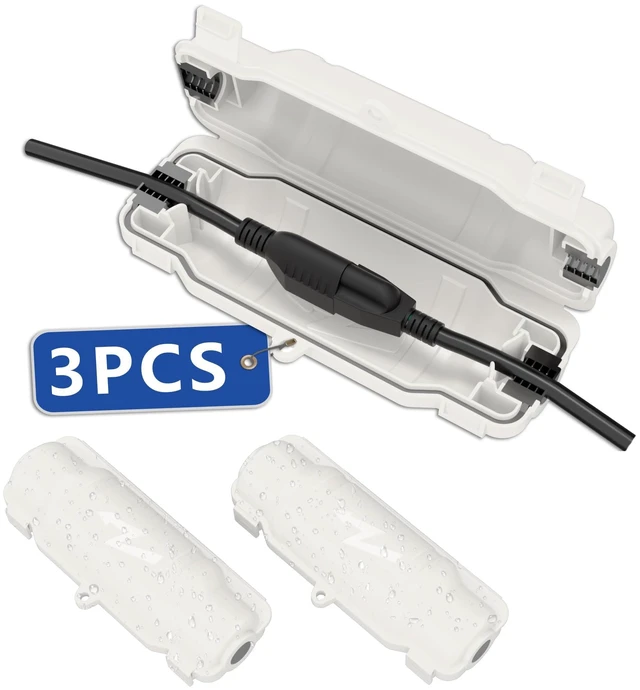 Main image of 3 Pack Outdoor Extension Cord Safety Cover, Waterproof, White Weatherproof Electrical Box for Plug and Socket, IP54 Water Resistant Seal, Protects Outdoor Connections and Holiday Lights