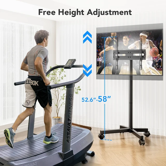 Alt view image 2 of 7 - Mobile TV Cart Stand with Wheels for 23-60" tvs, Height Adjustable, Portable Floor Stand Holds up to 88 lbs, Rolling TV Mount max VESA 400x400mm