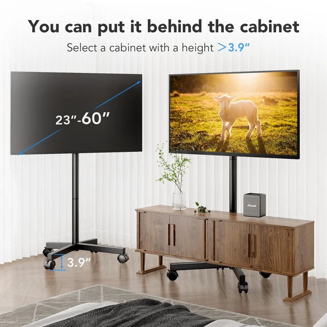 Alt view image 6 of 7 - Mobile TV Cart Stand with Wheels for 23-60" tvs, Height Adjustable, Portable Floor Stand Holds up to 88 lbs, Rolling TV Mount max VESA 400x400mm