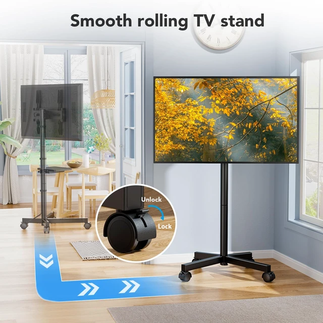 Alt view image 4 of 7 - Mobile TV Cart Stand with Wheels for 23-60" tvs, Height Adjustable, Portable Floor Stand Holds up to 88 lbs, Rolling TV Mount max VESA 400x400mm