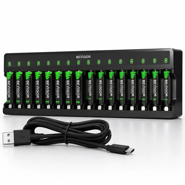 Main image of Rechargeable AA and AAA Batteries with 16 Bay Smart Charger, 8 Pack AA 2800mAh & 8 Pack AAA 1100mAh Low self Discharge NiMH Battery