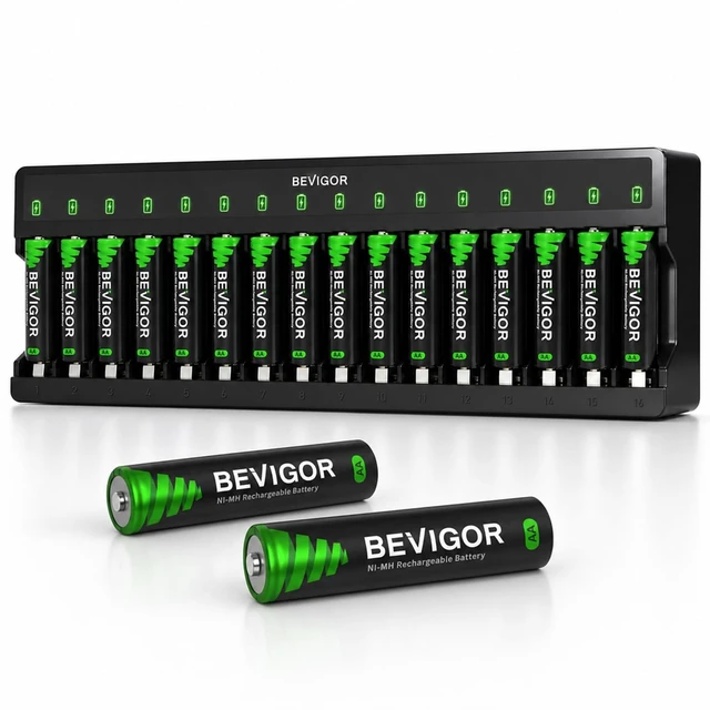 Main image of Rechargeable AA Batteries with Charger, 18 Pack 2800mAh High Capacity Ni-MH Double A Batteries with Smart 16 Bay Smart Battery Charger, USB Fast Charging