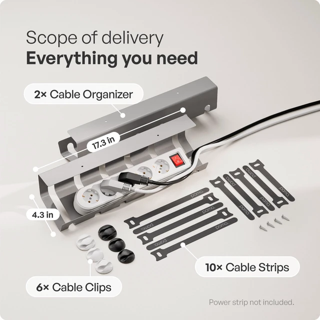 Alt view image 3 of 7 - Cable Management Under Desk, Set of 2 - Grey/Silver Easy under-table mounting keeps cables organized, includes 10 cable ties for a clean and tidy office or home workspace