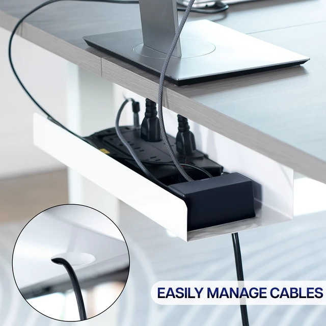 Alt view image 6 of 7 - White 17 inch Extra Deep Cable Management Tray, DESK-AC16-1CW Under Desk, Low Profile Power Strip Holder, Cord Organizer, Wire Tamer Steel Cable Rack for Office and Home, Holds 11 lbs