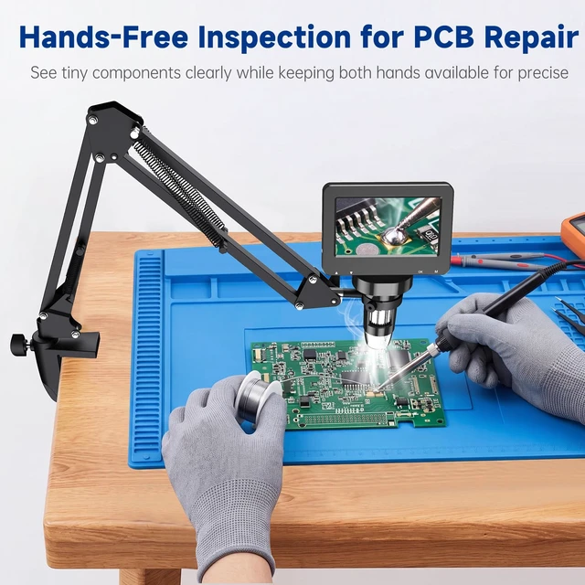 Alt view image 2 of 7 - 4.3 Inch Digital Soldering Microscope with C-Clamp For PCB repair and soldering checks; compact clamp setup keeps both hands free, and the screen works without a computer
