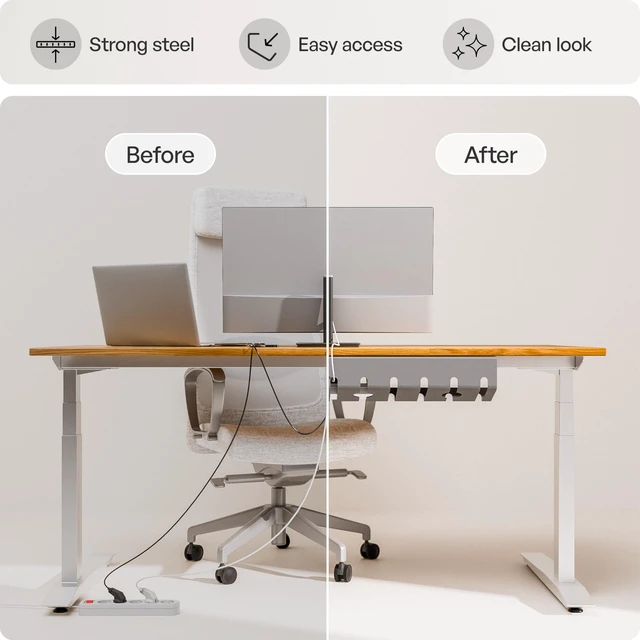 Alt view image 4 of 7 - Cable Management Under Desk, Set of 2 - Grey/Silver Easy under-table mounting keeps cables organized, includes 10 cable ties for a clean and tidy office or home workspace