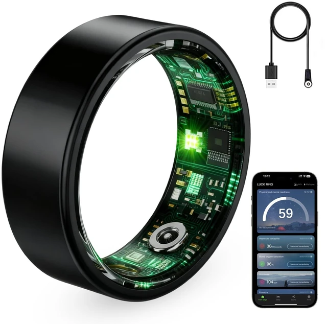 Main image of Smart Ring for Women & Men, Fitness Tracker Ring with Heart Rate Monitor, HRV, Sleep Tracking, No Subscription Fee, 10ATM Waterproof Activity Ring for Android & iOS (Black, 6)