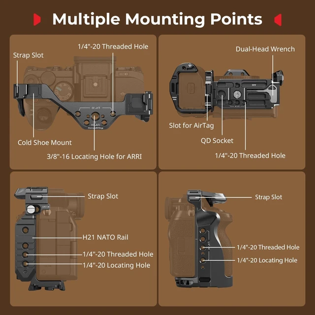 Alt view image 5 of 7 - Camera Cage for Sony A7V/ A7IV/ A7RIV/ A7RV/ A7SIII/ A1 Integrated Slot for AirTag, for Sony Alpha 7 V, 7R V, 7 IV, 7S III, 1, 7R IV