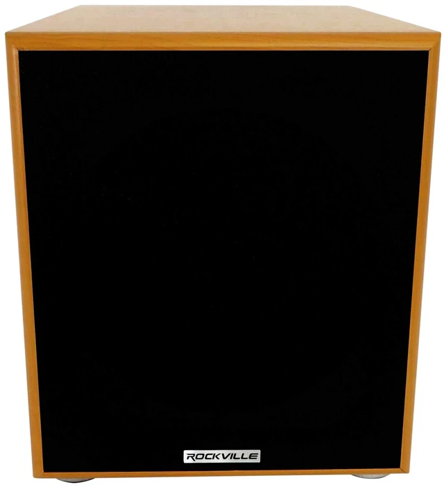 Main image of Rock Shaker 10" Classic Wood Powered Subwoofer Home Theater 600W Peak, 300W RMS, RCA In/Out, High-Level In/Out, 20Hz-200Hz Response, MDF Enclosure, Class D Amplifier