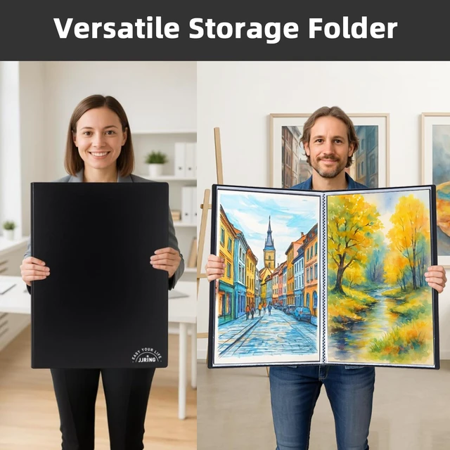 Alt view image 5 of 7 - 18x24 Black Art Portfolio Folder Displaying 48 Pages with Plastic Sleeves 24-Pocket Presentation Book Binder For Artwork Storage Featuring Dark Inner Paper Inserts Protective Document Archival Holder