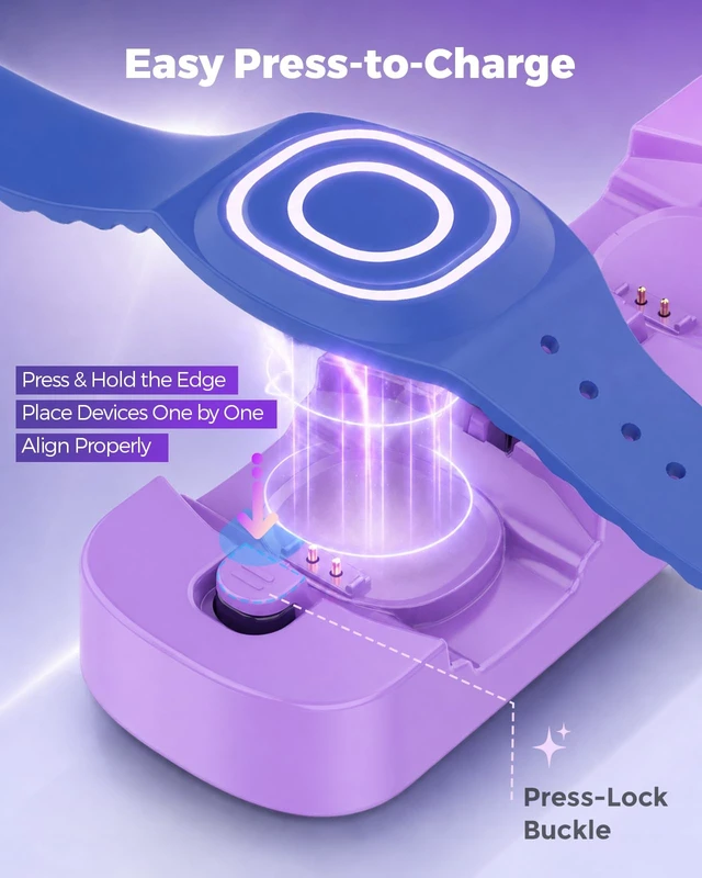 Alt view image 4 of 7 - 3in1 Charging Station for MagicBand+ Magic Band Plus, Portable Charger Dock 90-Min Fast Charge for 3 Bands, ClicktoLock Design, USBC Travel Hub for Disney-Land & Disney-World Families (Purple)