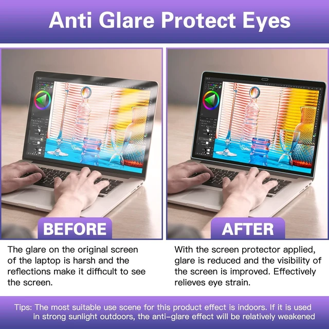 Alt view image 3 of 7 - 2-Pack for MacBook Pro 13 inch Anti Blue Light Screen Protector 2016-2022 M2, Matte Finish, Anti Glare, Reduce Eye Strain, Touch Sensitive