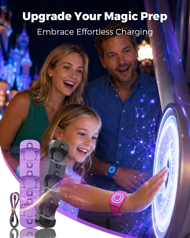 Alt view image 5 of 7 - 3in1 Charging Station for MagicBand+ Magic Band Plus, Portable Charger Dock 90-Min Fast Charge for 3 Bands, ClicktoLock Design, USBC Travel Hub for Disney-Land & Disney-World Families (Black)