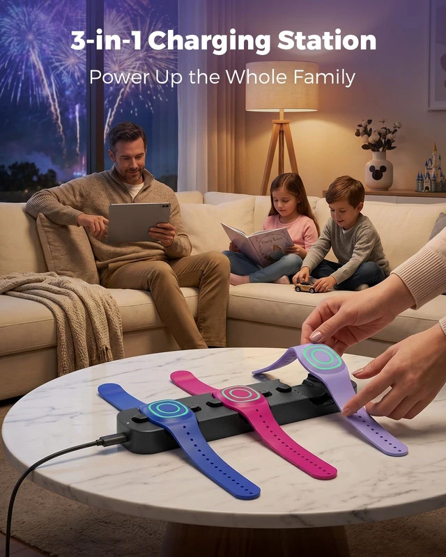 Alt view image 6 of 7 - 3in1 Charging Station for MagicBand+ Magic Band Plus, Portable Charger Dock 90-Min Fast Charge for 3 Bands, ClicktoLock Design, USBC Travel Hub for Disney-Land & Disney-World Families (Black)