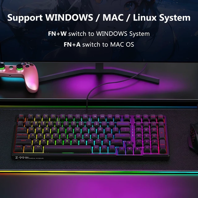 Alt view image 7 of 7 - Z-99 Wired Mechanical Keyboard, Creamy Sound, RGB Backlit, Black Hot Swappable Pre-lubed Linear Switches, Gasket Structure with Sound Dampening Foam, 99 Key Custom Gaming Keyboard for PC/Mac