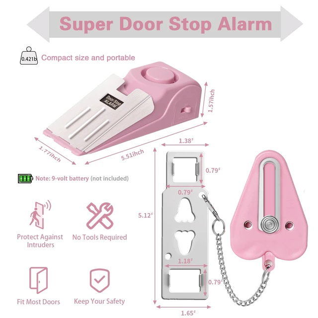 Alt view image 2 of 7 - Portable Door Lock & Door Stop Alarm Set, Dual Protection Home Security Door Kit, Travel Hotel Door Lock Devices Pocket Self Defensey Tools for Traveling Hotel Home Apartment,Pink