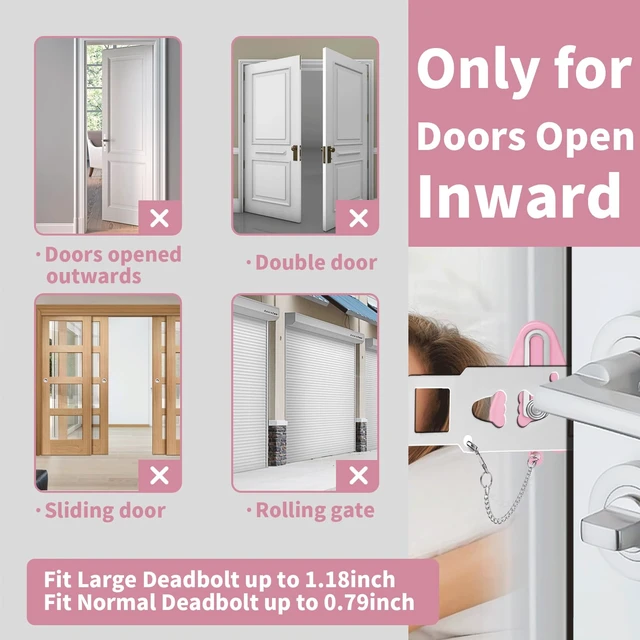 Alt view image 4 of 7 - Portable Door Lock & Door Stop Alarm Set, Dual Protection Home Security Door Kit, Travel Hotel Door Lock Devices Pocket Self Defensey Tools for Traveling Hotel Home Apartment,Pink