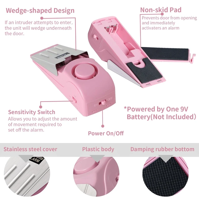 Alt view image 5 of 7 - Portable Door Lock & Door Stop Alarm Set, Dual Protection Home Security Door Kit, Travel Hotel Door Lock Devices Pocket Self Defensey Tools for Traveling Hotel Home Apartment,Pink